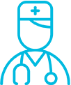 A blue pixel art picture of a doctor