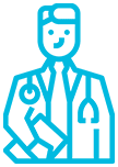 A blue pixel art picture of a doctor